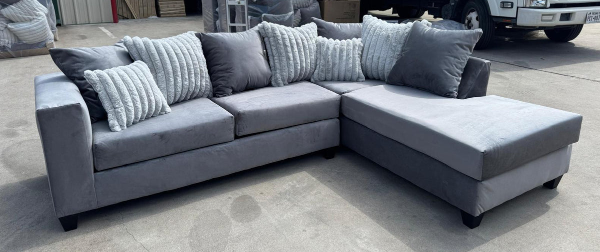 Grey Velvet Sectional - ONLINE ONLY