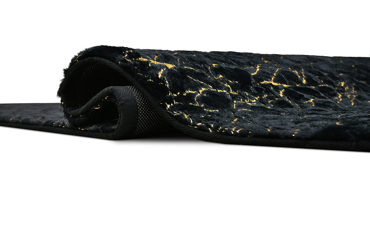 Bunny Fur Foil Rug - Black & Gold
