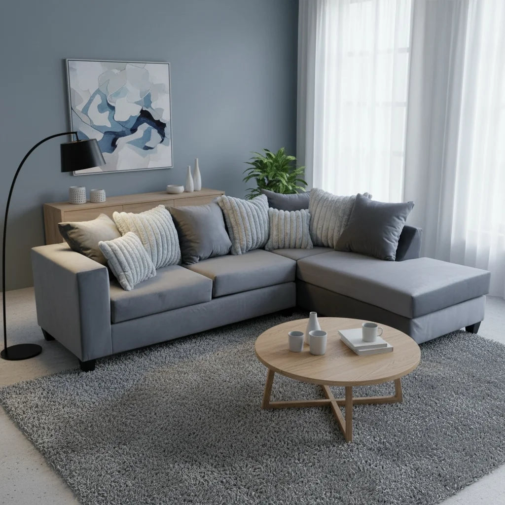 Grey Velvet Sectional - ONLINE ONLY